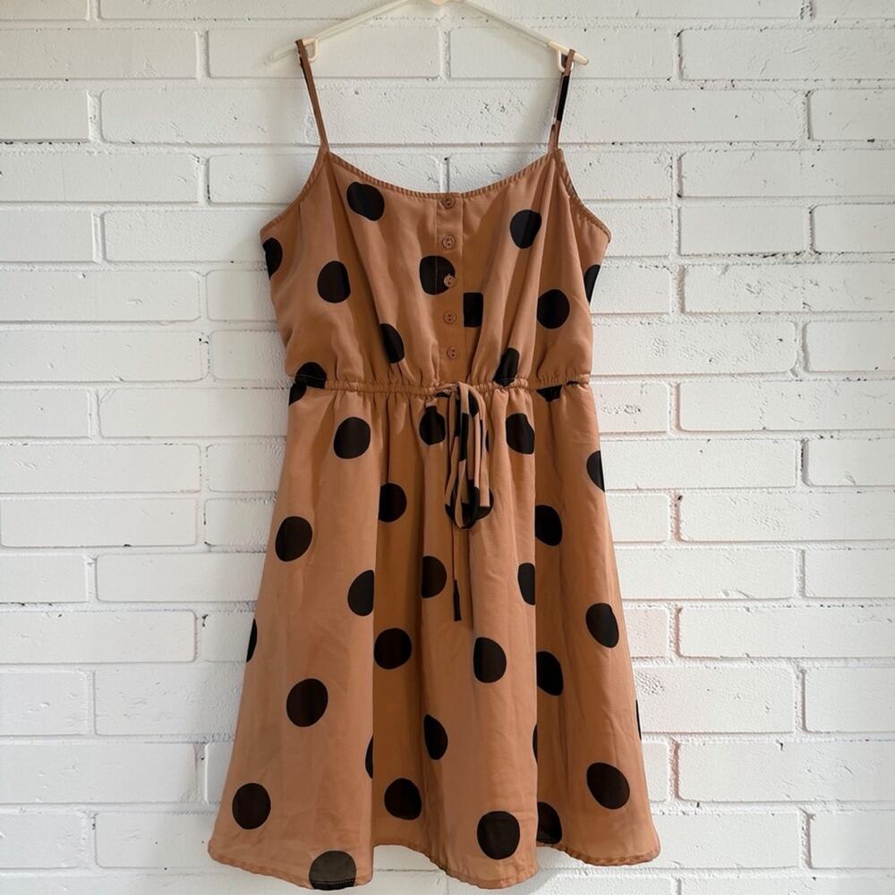 Forever 21 Tan Black Polka Dot Mini Dress Small Sleeveless Lined